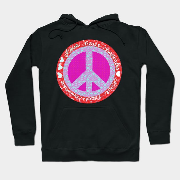 Peace Red Pink Light Blue with Hearts Hoodie by Rosemarie Guieb Designs